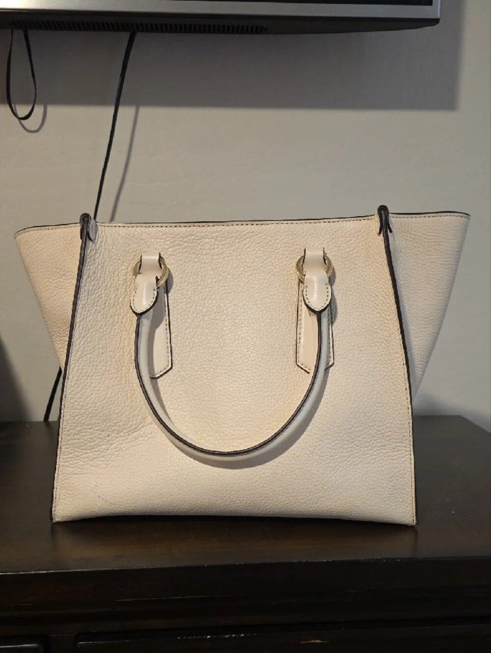 Michael Kors Cream Pebbled Leather Tote with Gold Hardware